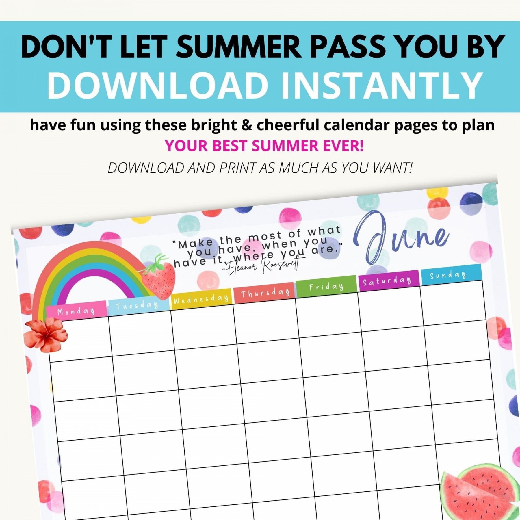 Cheerful Summer Calendar Set Best Summer Ever Planner PDF Etsy