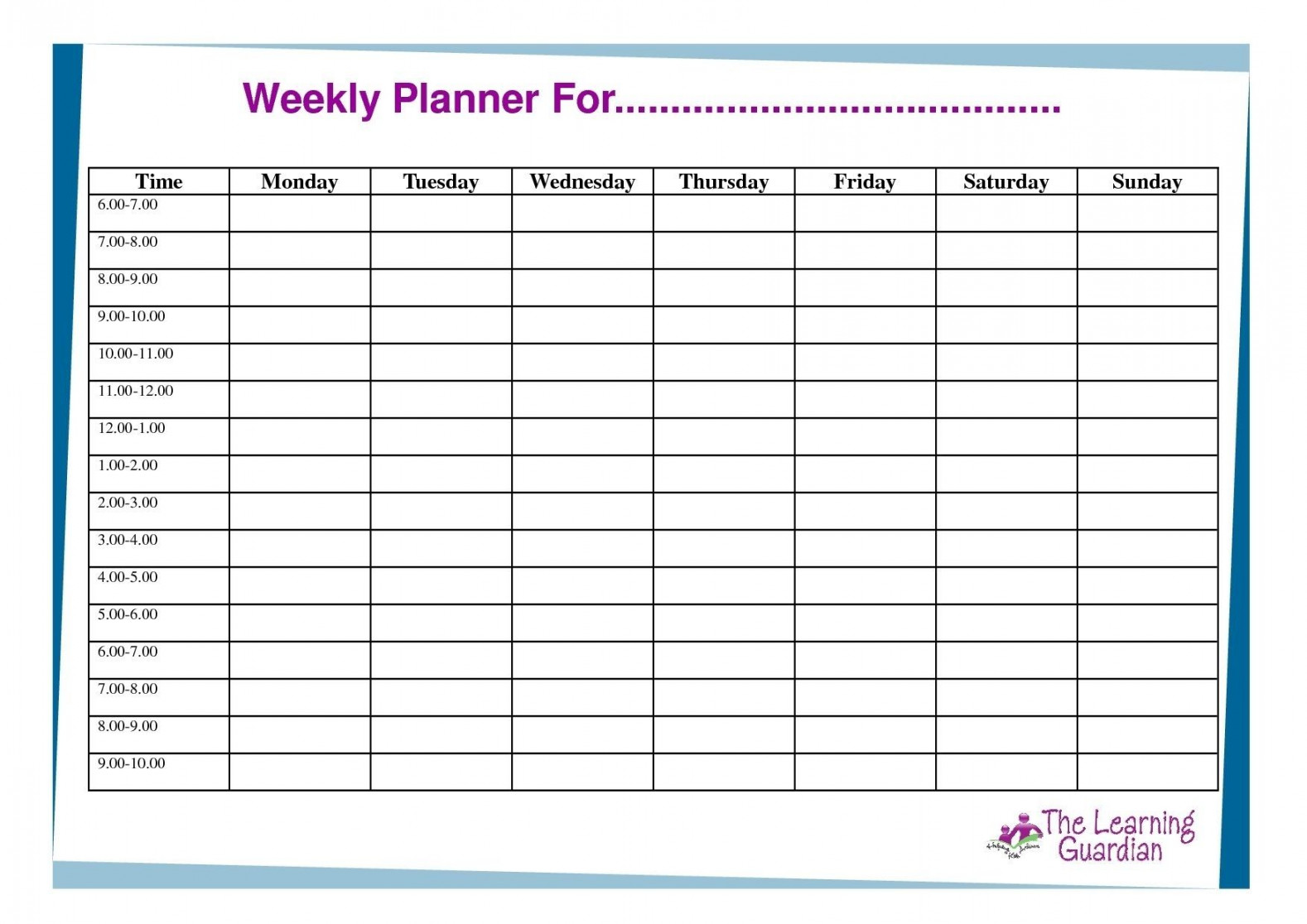Day Weekly Planner Template Printable Weekly calendar template