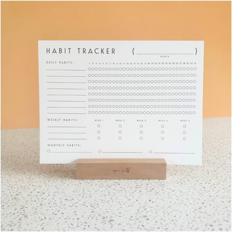 Habit Tracker Calendar with Wood Stand Daily Goal and Accountability Journal with Paper Sheets for a Year Develop Better Habits, Goal Tracker,