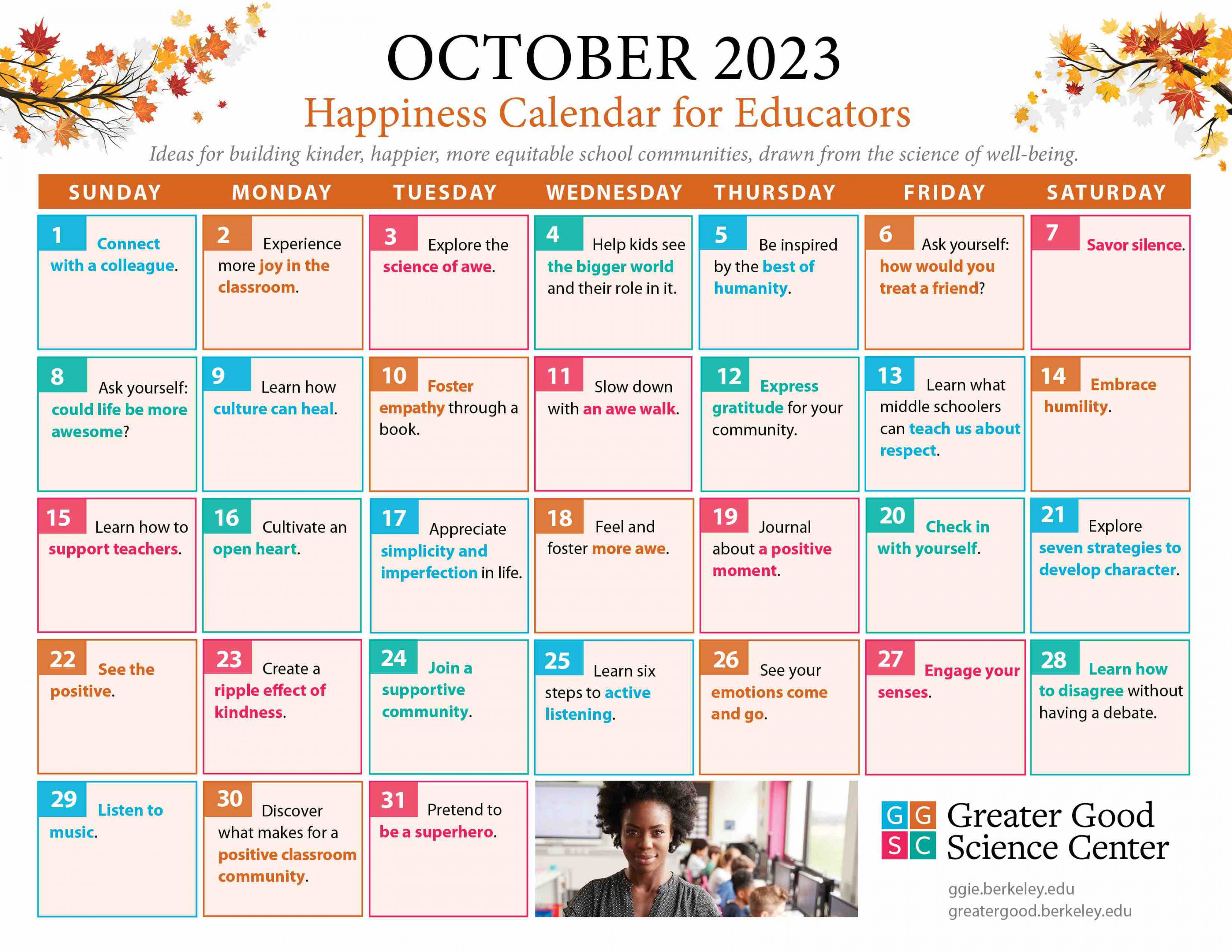 Special Edition: Happiness Calendar for Educators for