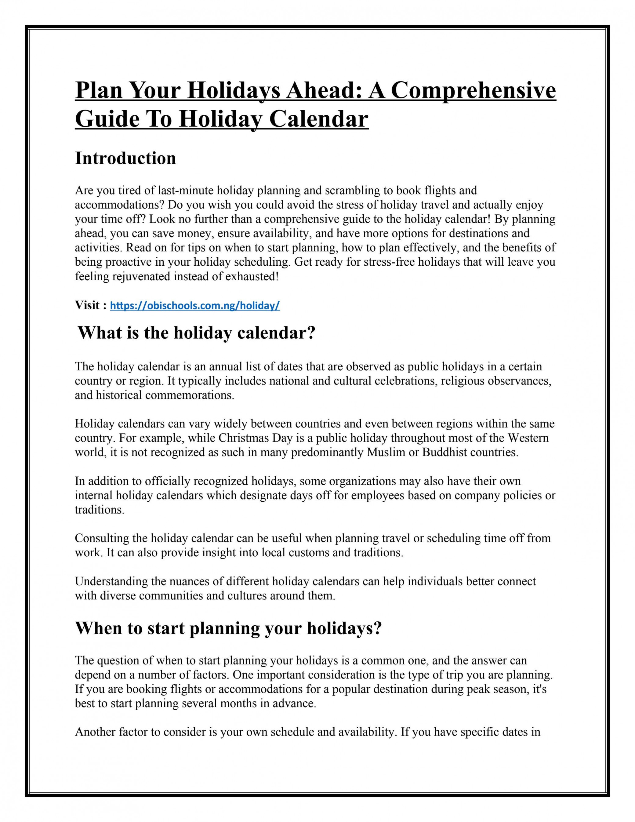 Plan Your Holidays Ahead A Comprehensive Guide to Holiday