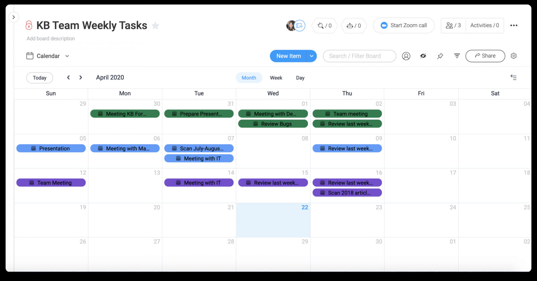 Using a team calendar monday