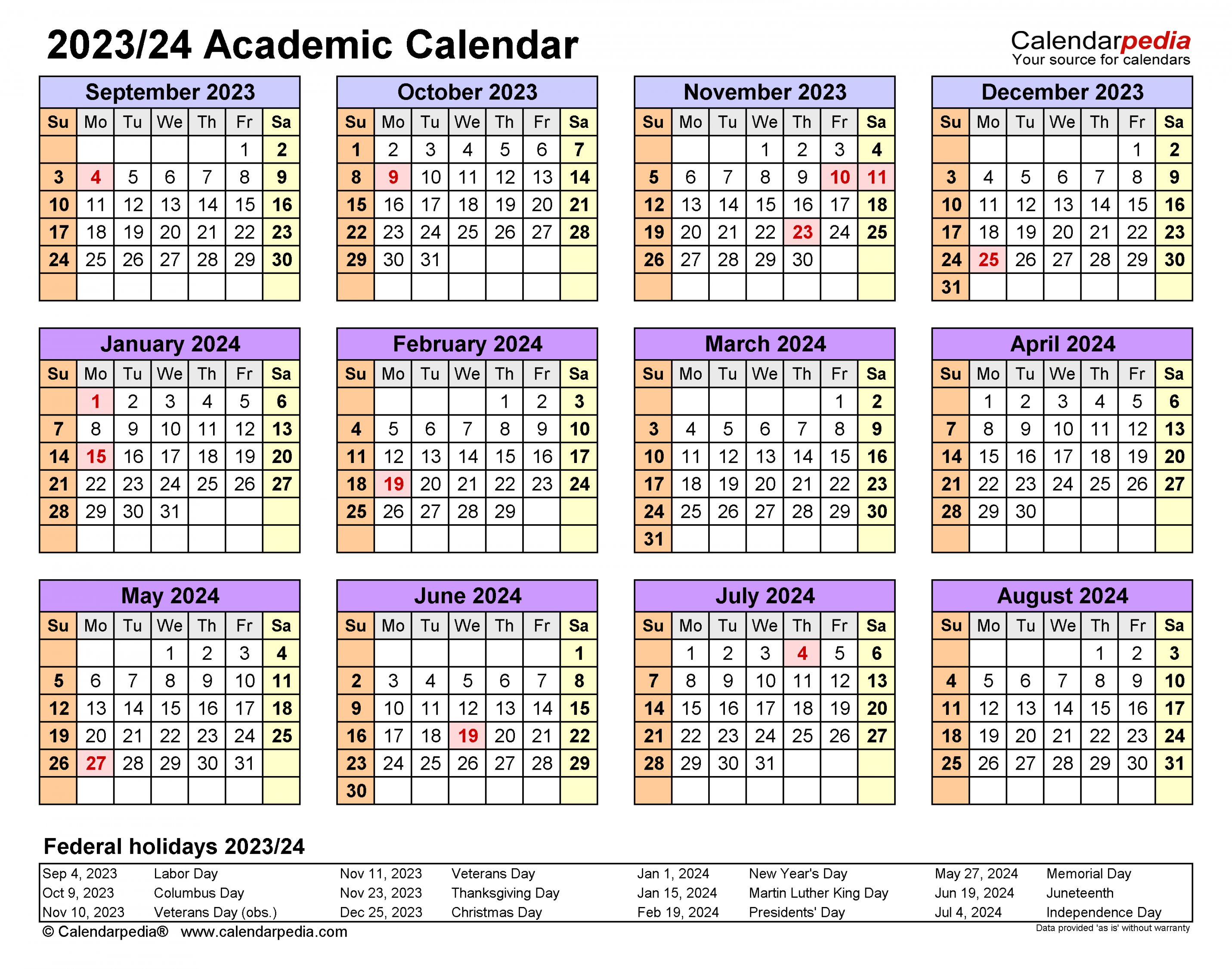 Academic Calendars / Free Printable Word templates
