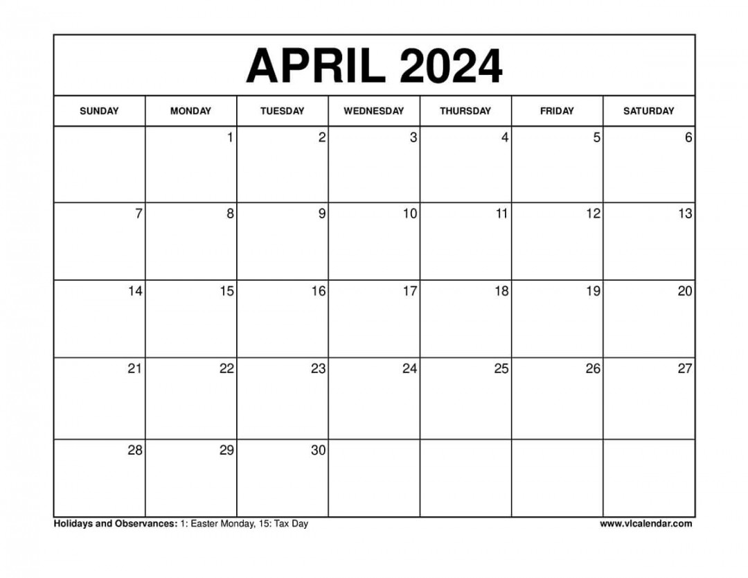 April Calendar Printable Templates with Holidays