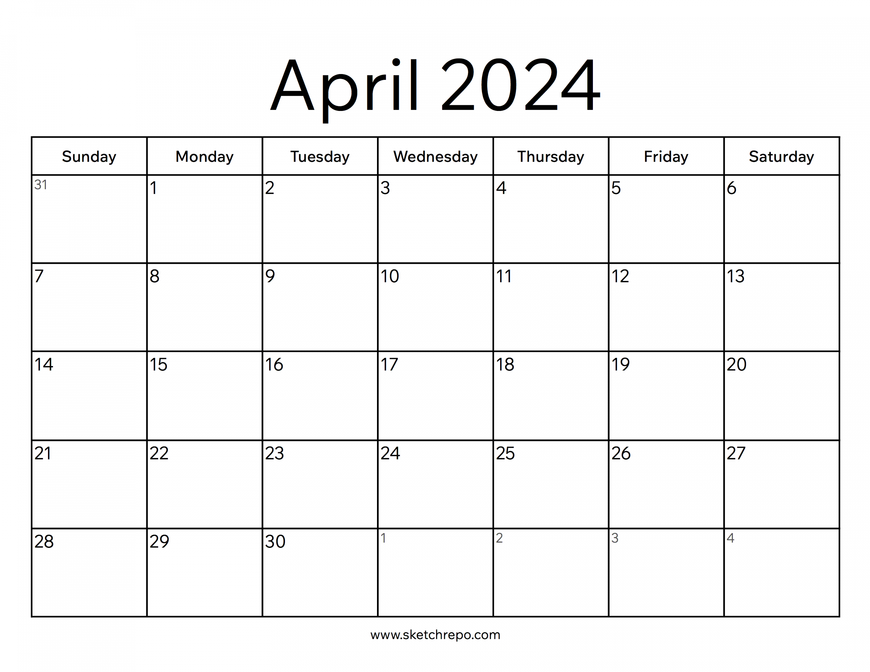 April Calendar – Sketch Repo