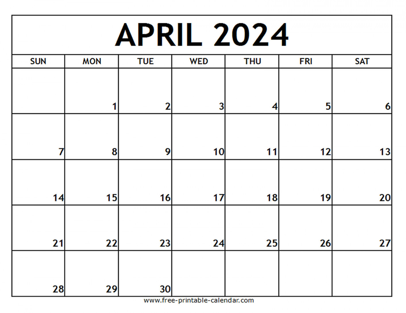 April Printable Calendar Free printable calendar