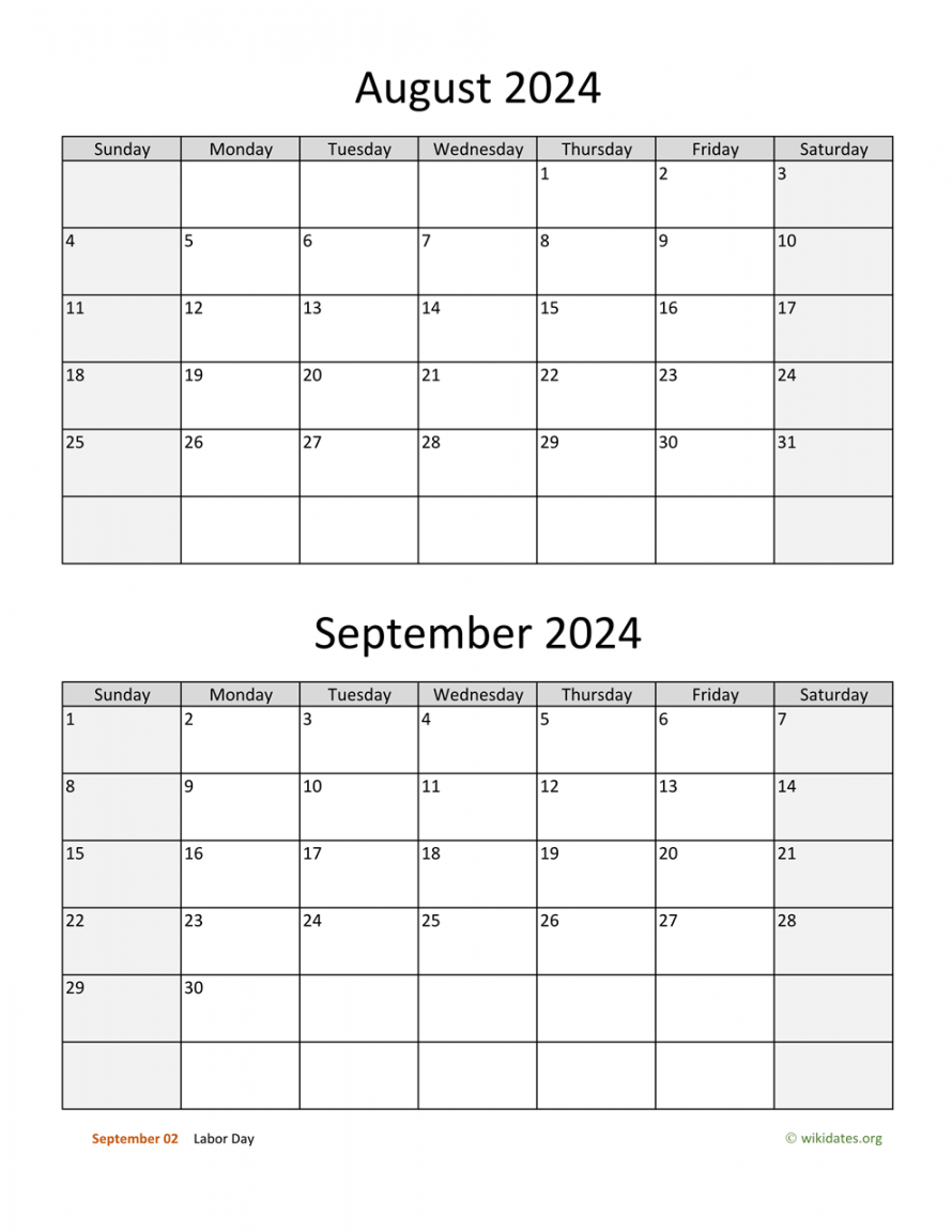 August and September Calendar WikiDates