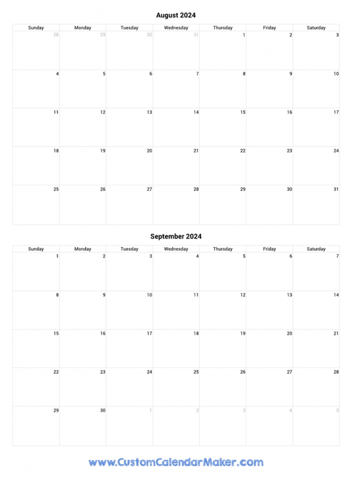 August and September Printable Calendar Template
