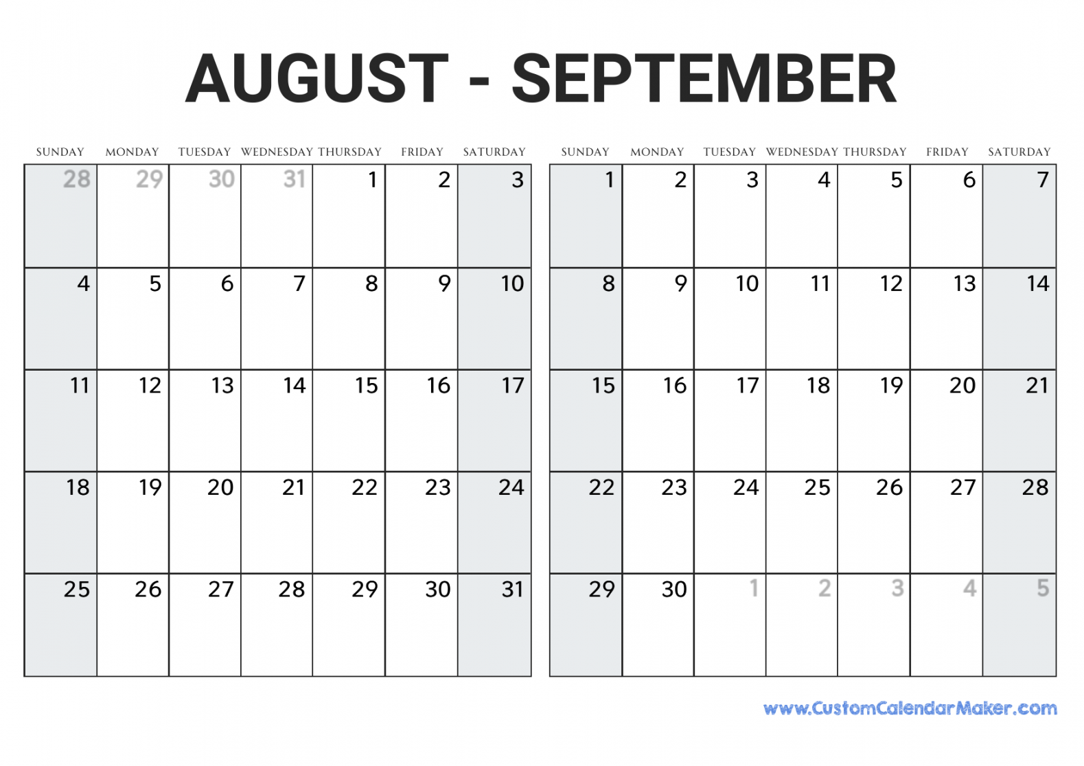 August and September Printable Calendar Template