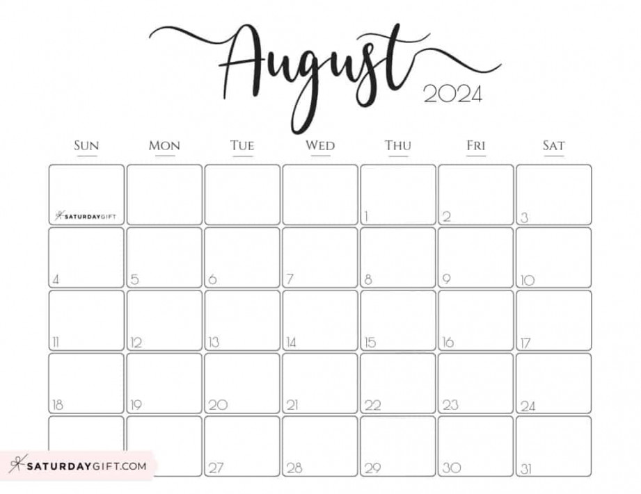 August Calendar Cute & FREE Printables SaturdayGift