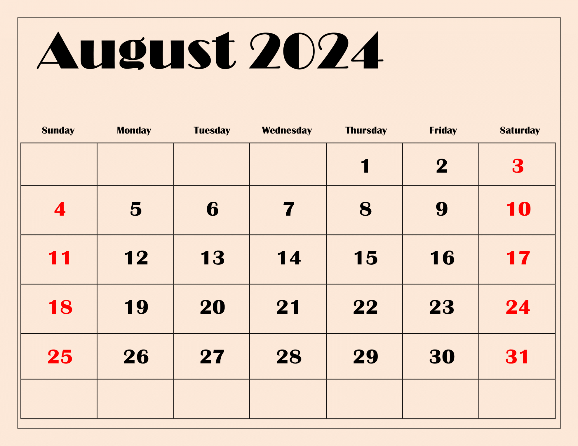 August Calendar Printable PDF Templates Free Download