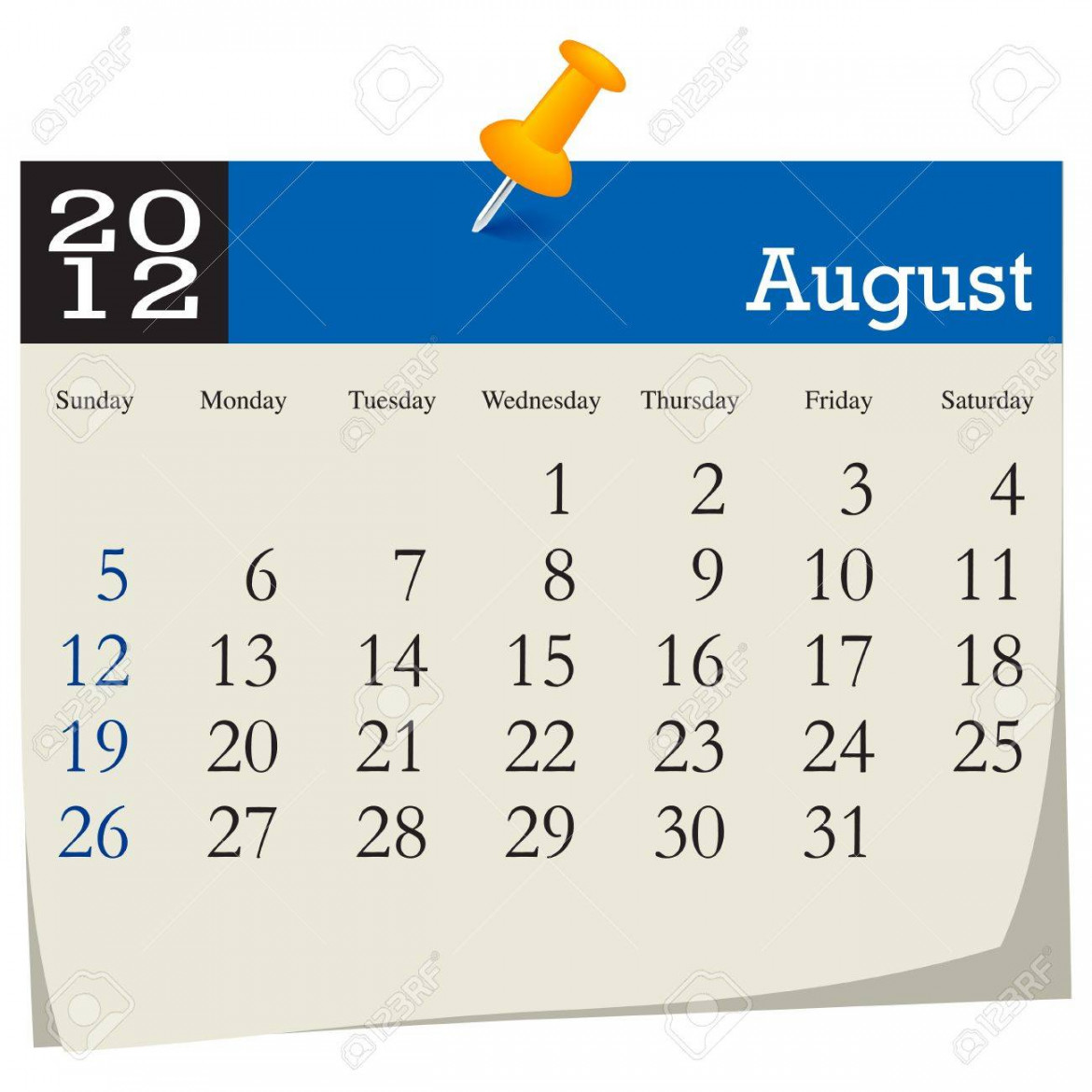 August Calendar Royalty Free SVG, Cliparts, Vectors, and