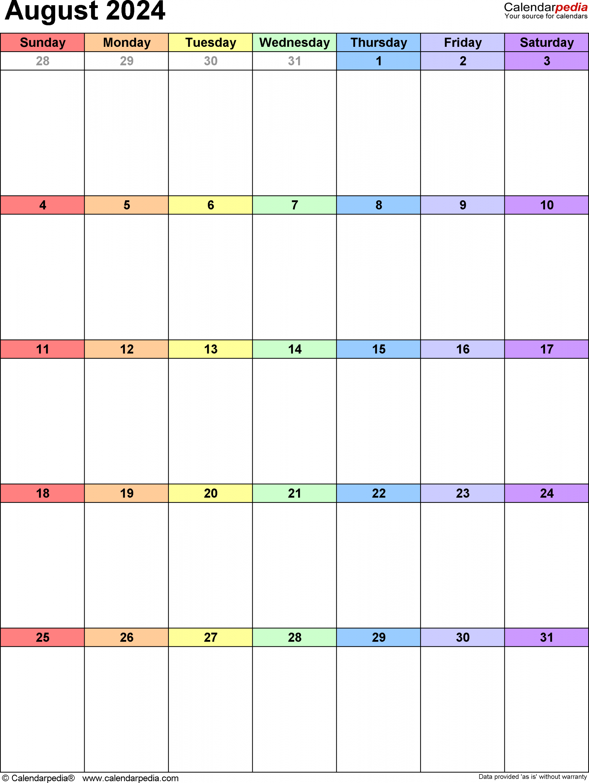 August Calendar Templates for Word, Excel and PDF