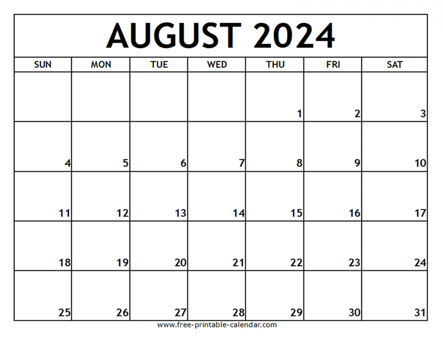August Printable Calendar Free printable calendar