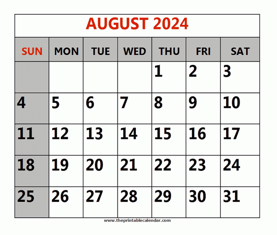 August printable Calendars