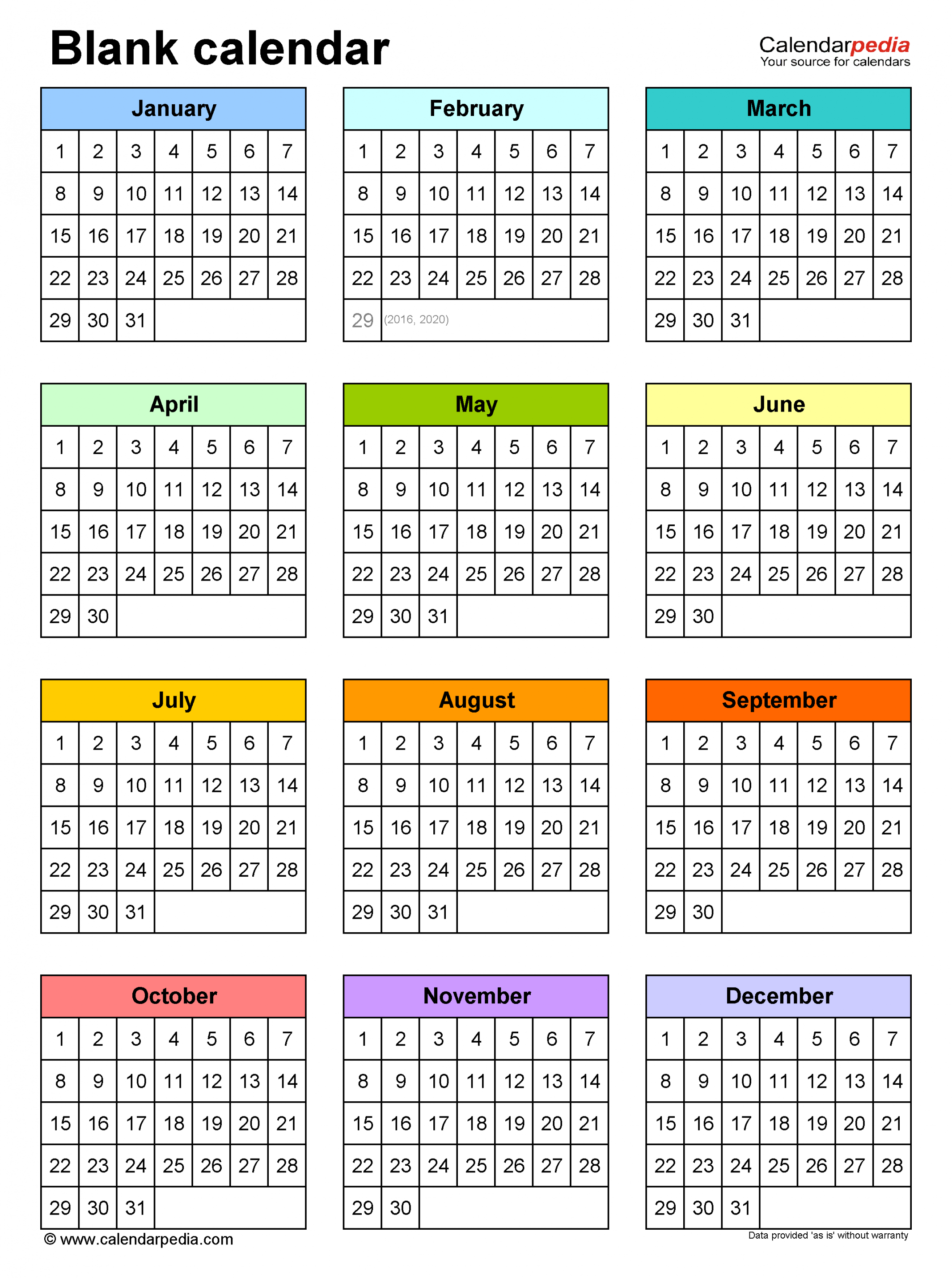 Blank Calendars Free Printable PDF templates
