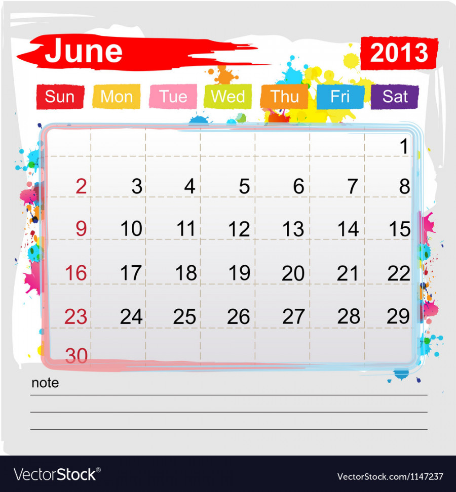 Calendar june Royalty Free Vector Image VectorStock