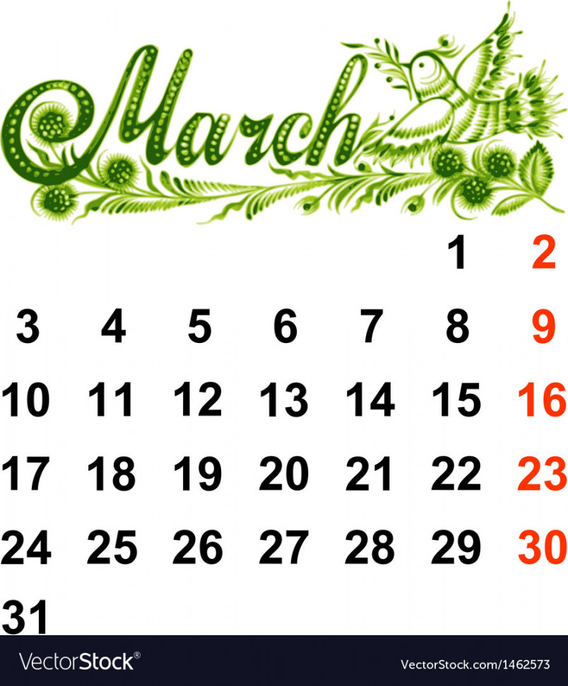 Calendar march Royalty Free Vector Image VectorStock