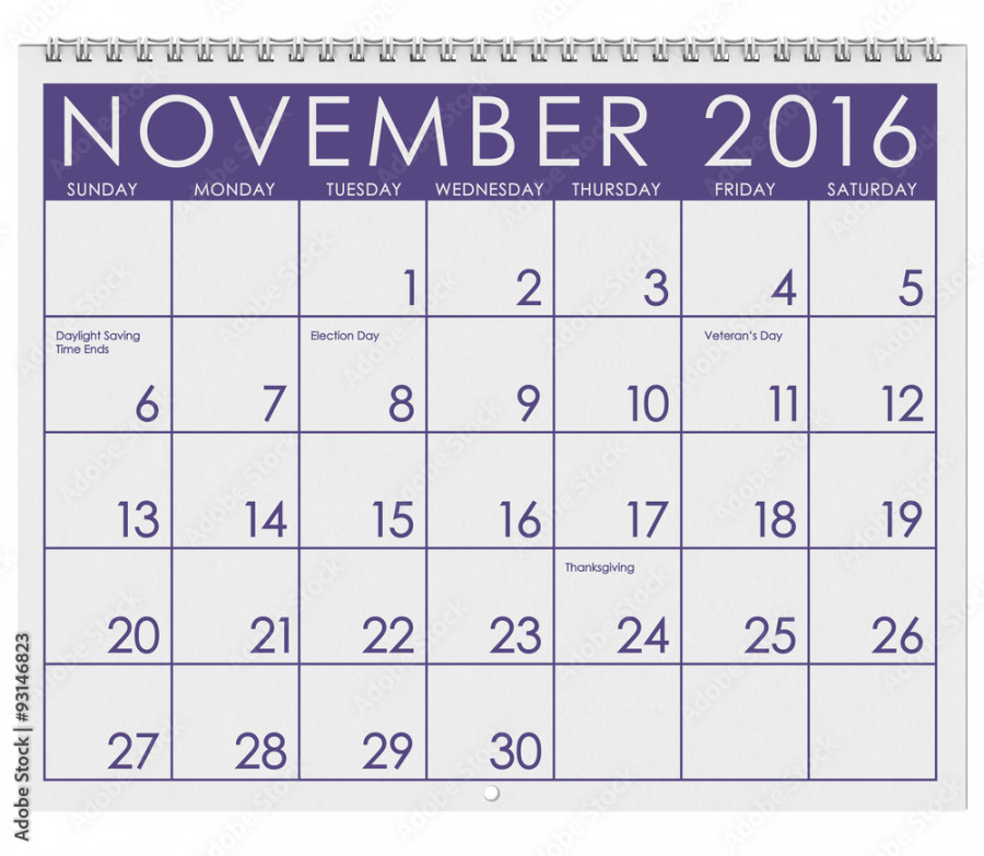 Calendar: Month Of November With Thanksgiving Stock Photo