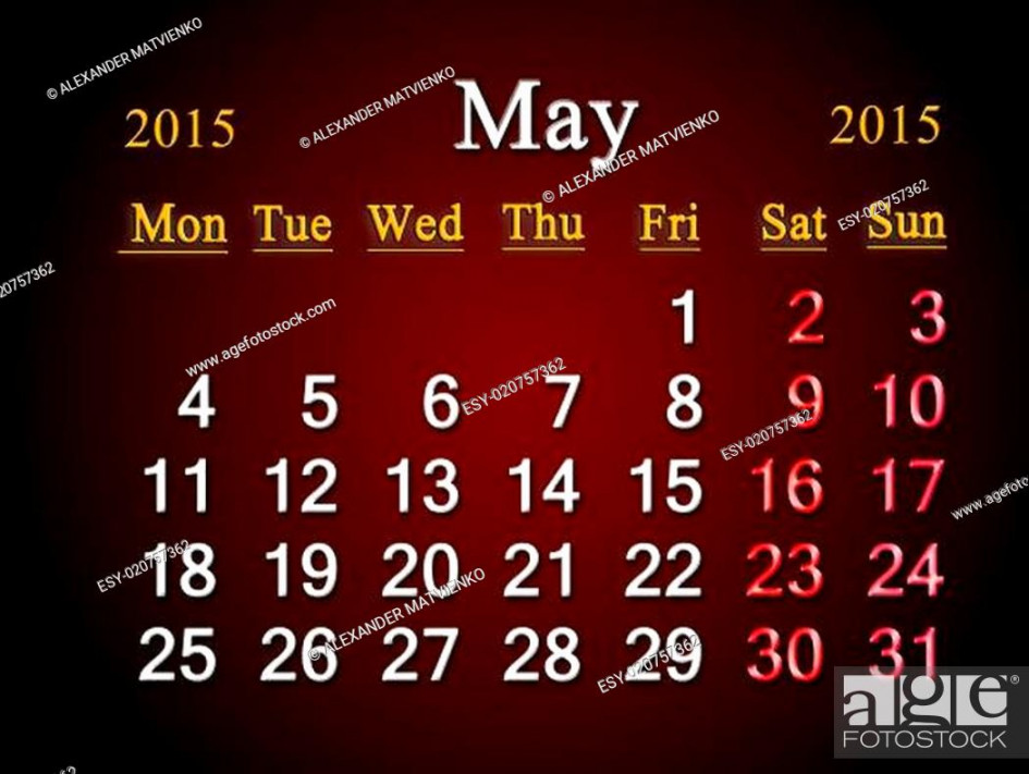 calendar on May of year on claret, Stock Photo, Picture And