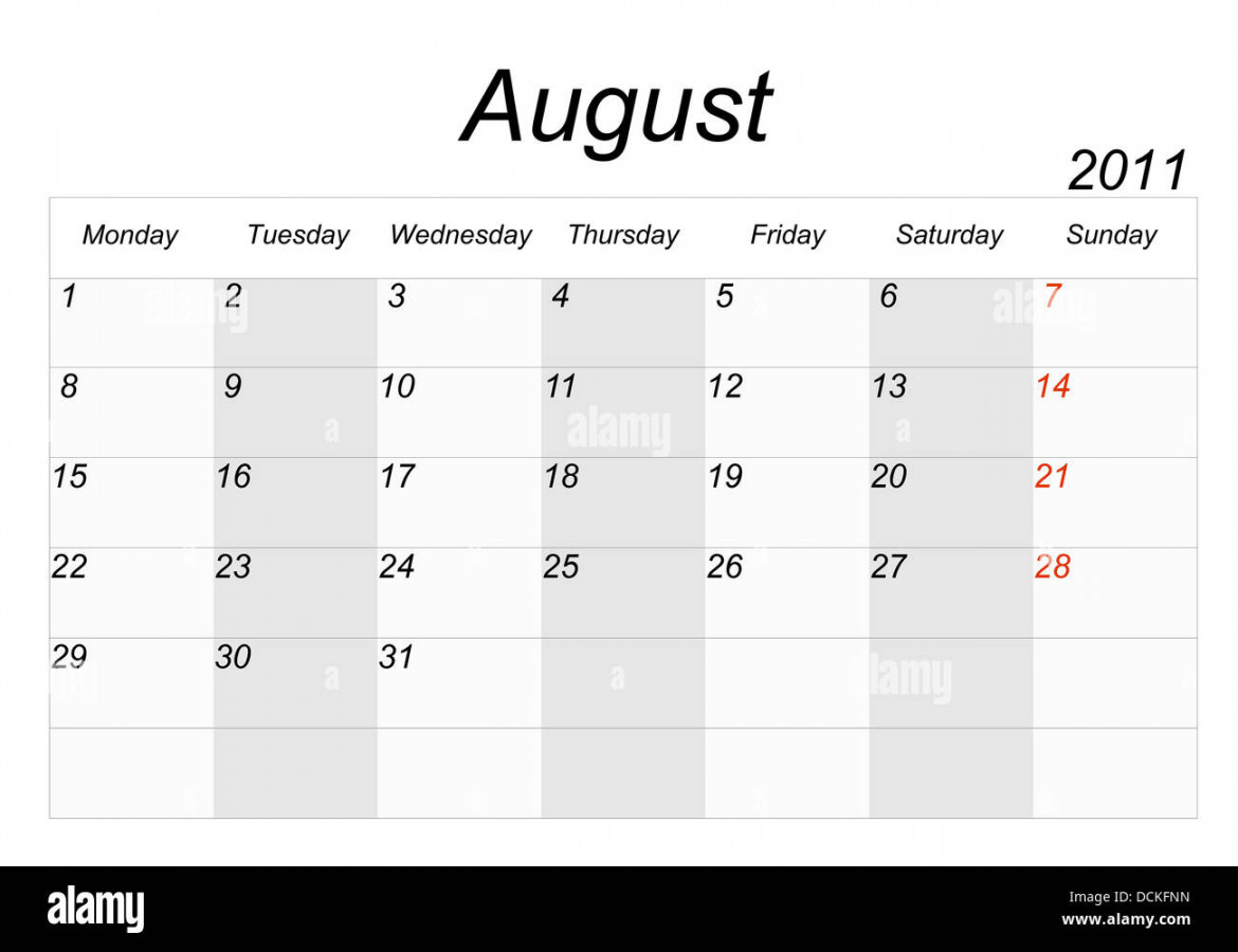 calendar, the month of August Stock Photo Alamy