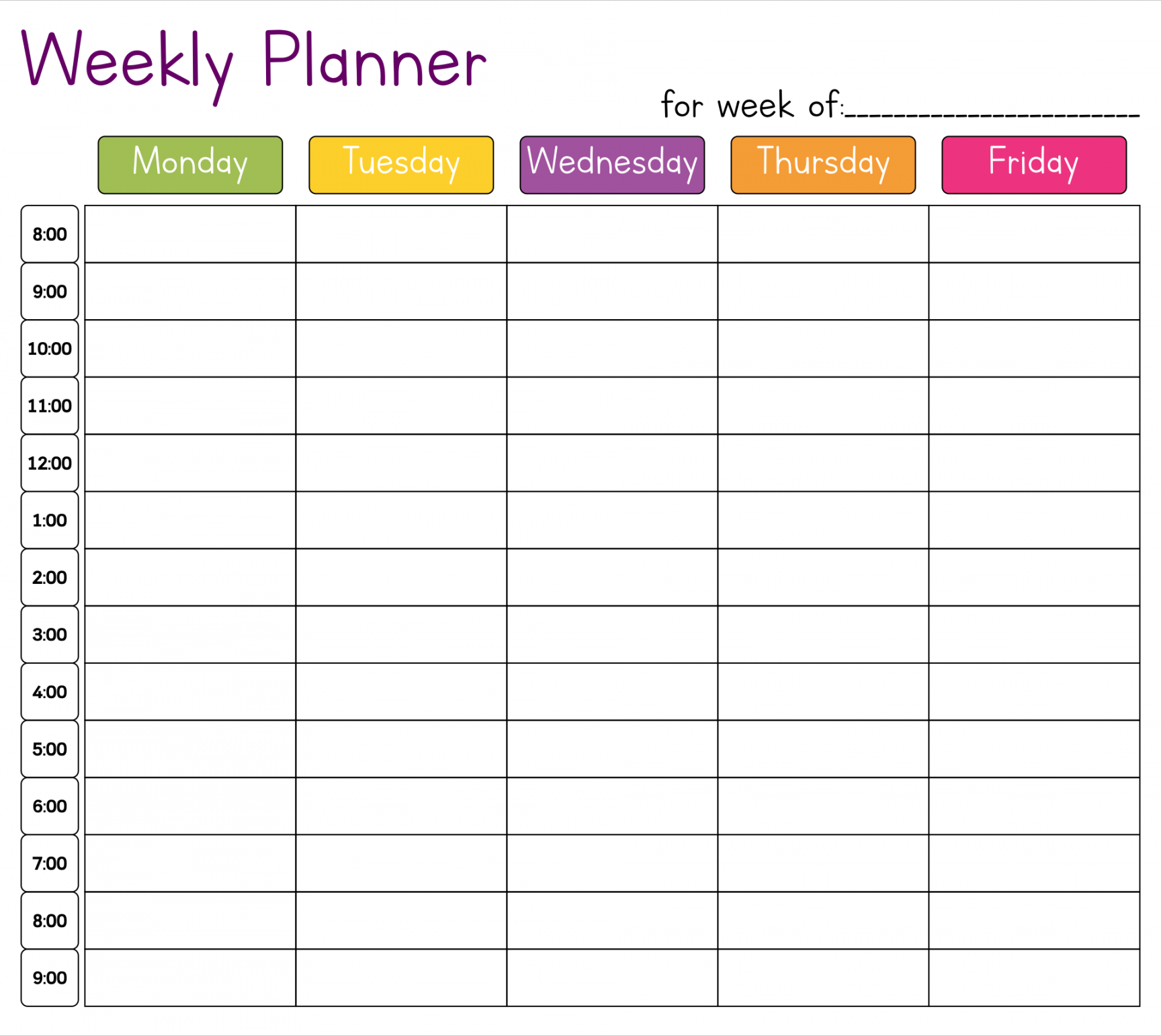 Cute Hourly Planner Printable Weekly planner template, Schedule