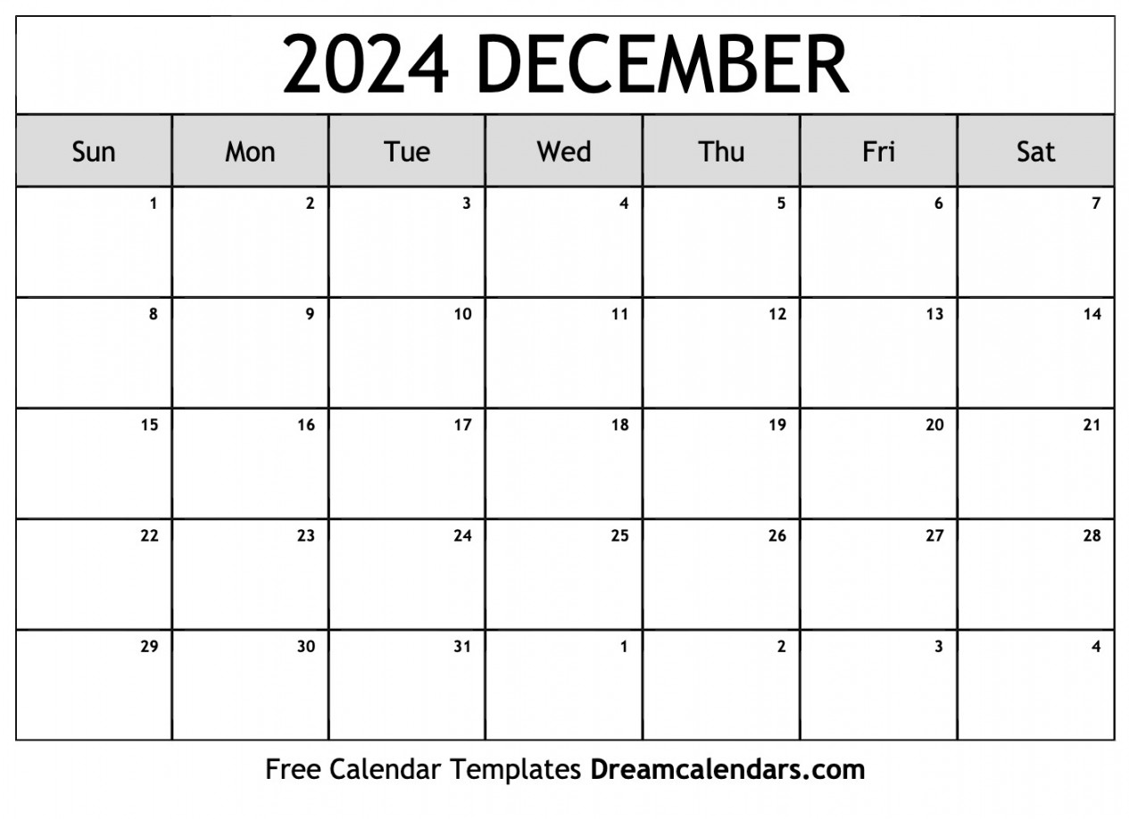 December calendar Free blank printable with holidays