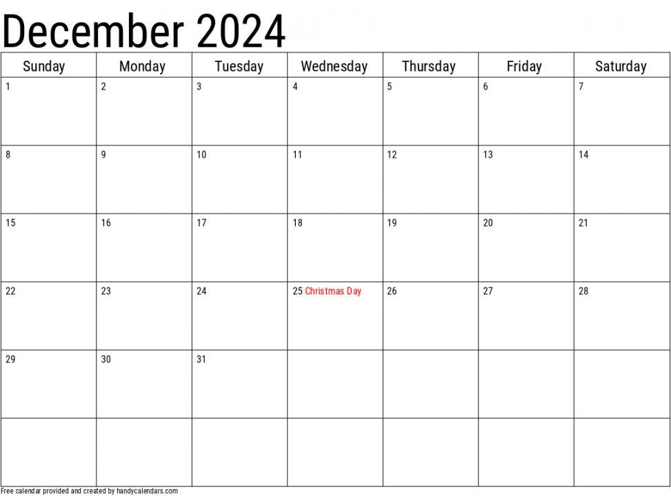 December Calendars Handy Calendars
