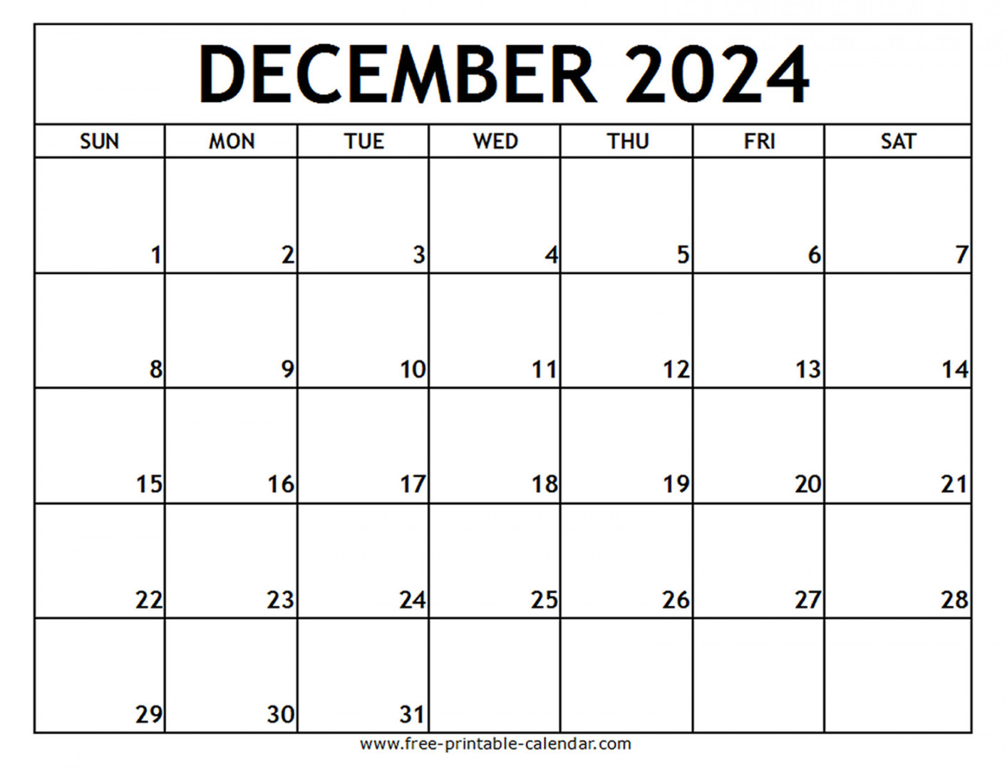 December Printable Calendar Free printable calendar