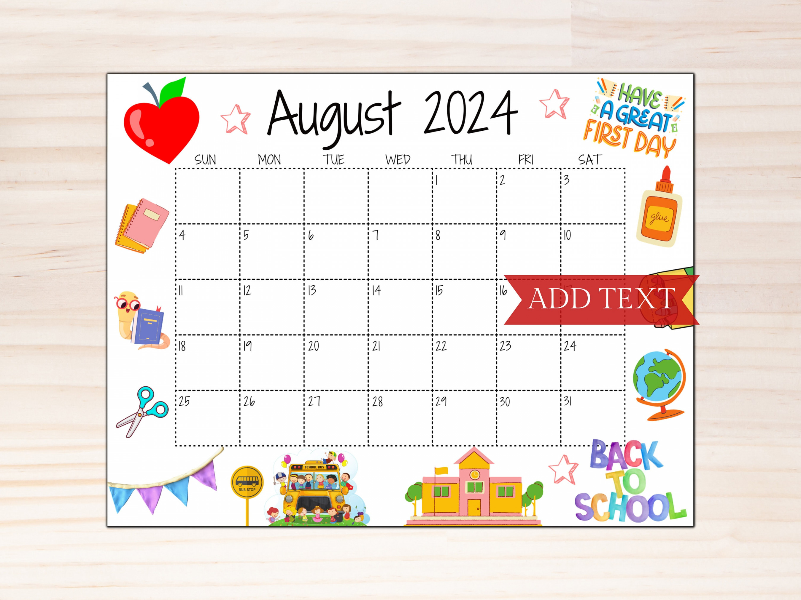 EDITABLE August Calendar, Printable Calendar , Back to