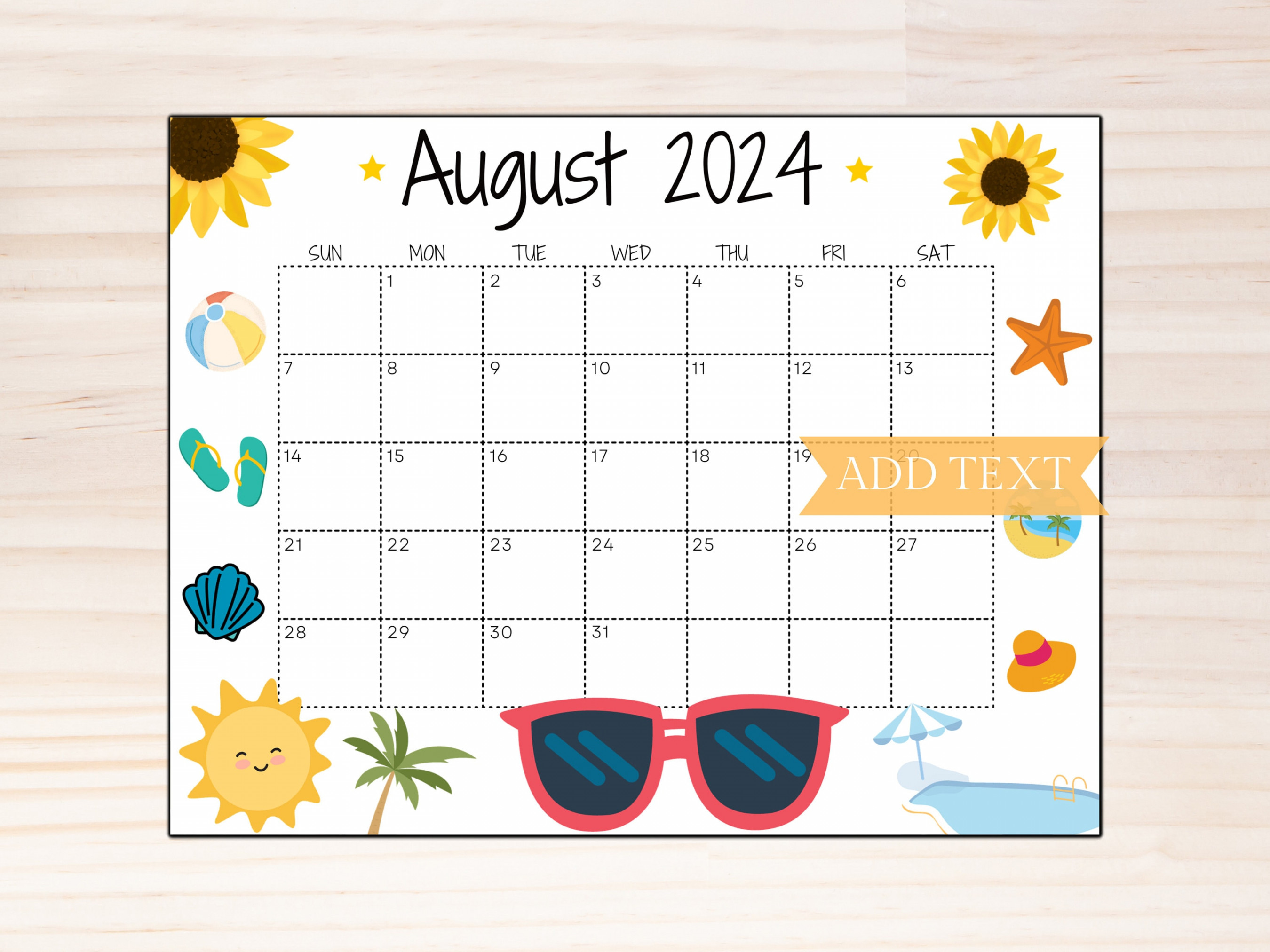 EDITABLE August Calendar, Printable Wall Calendar