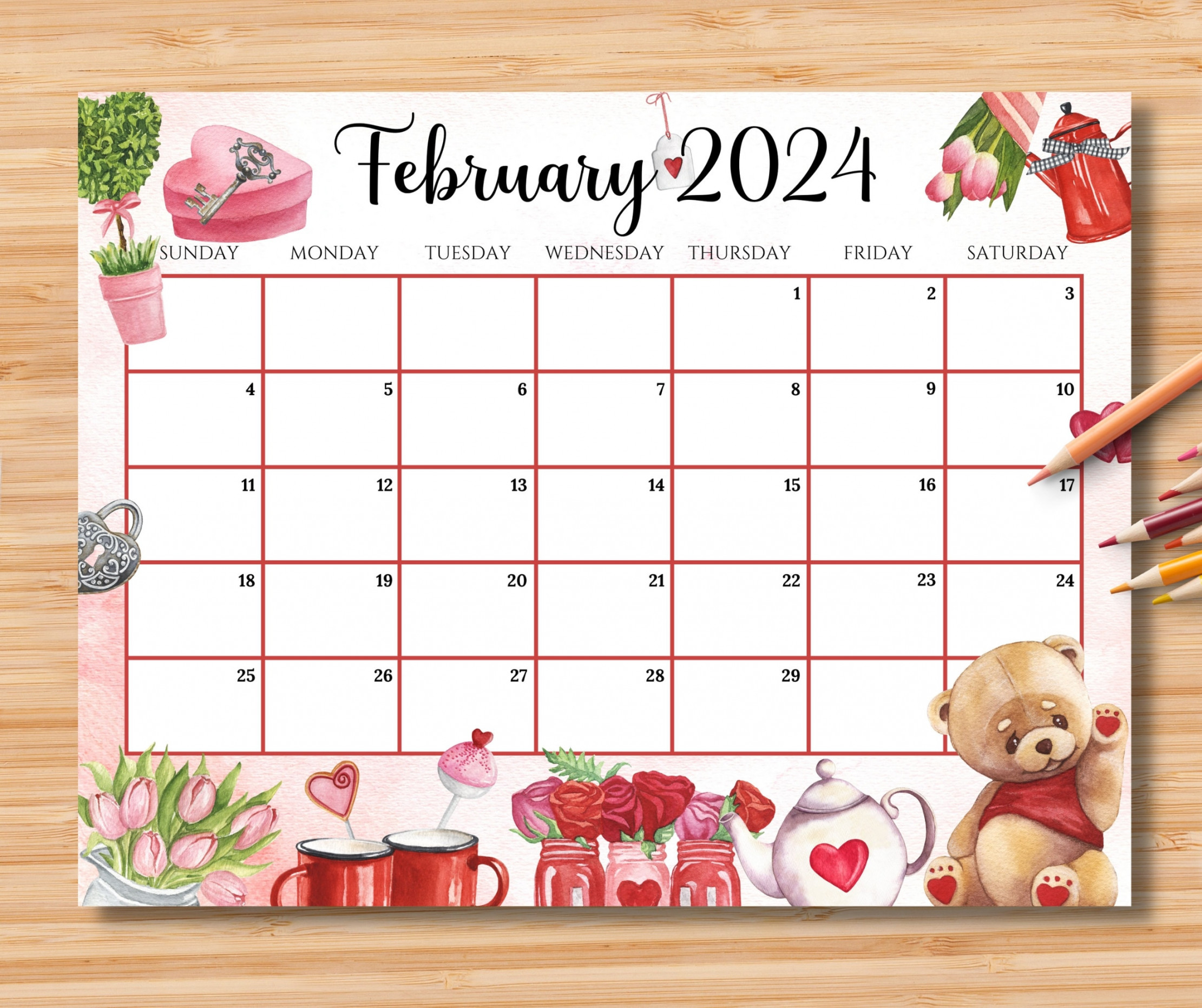 EDITABLE February Calendar, Sweet Valentine Planner