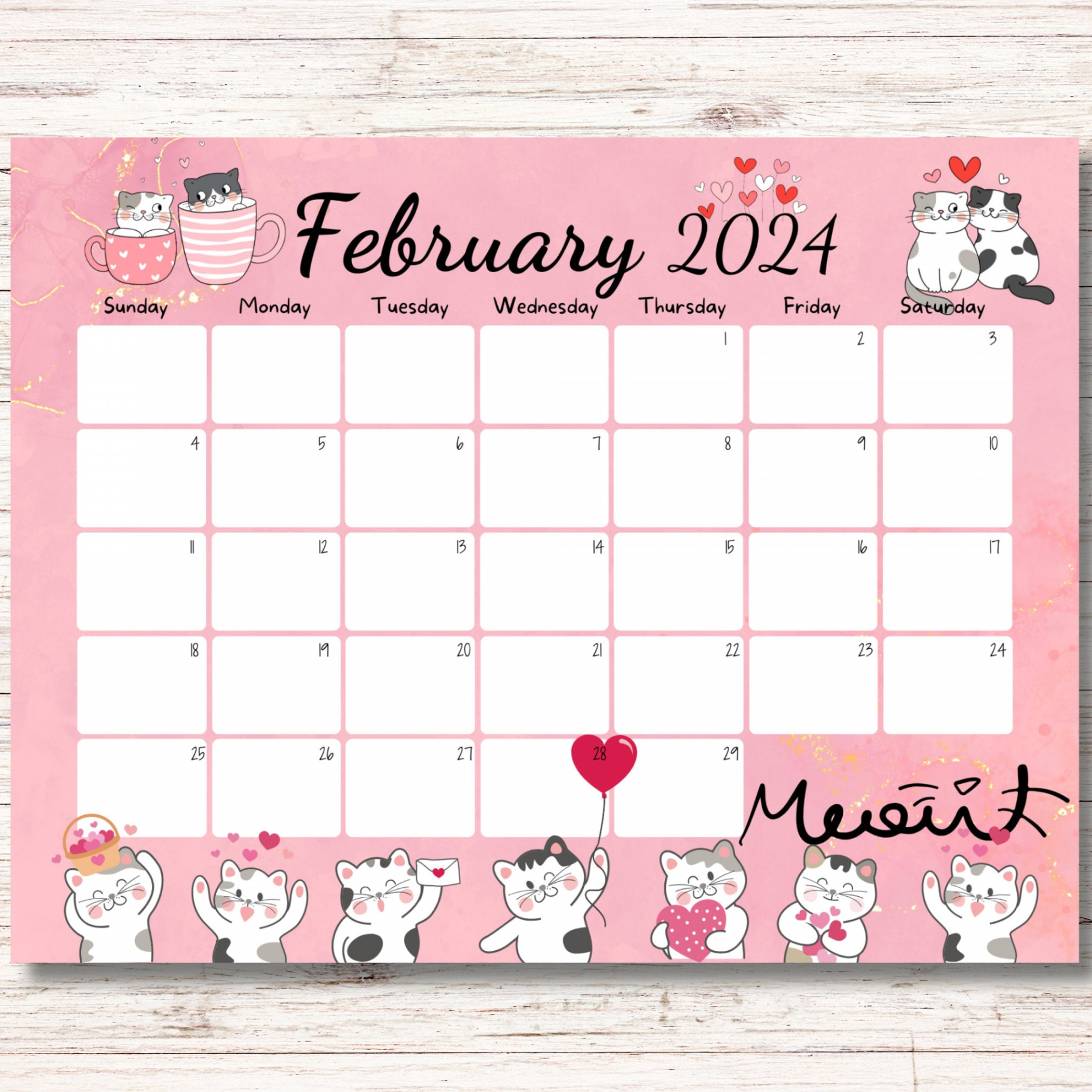 EDITABLE February Calendar, Valentines Day, Printable