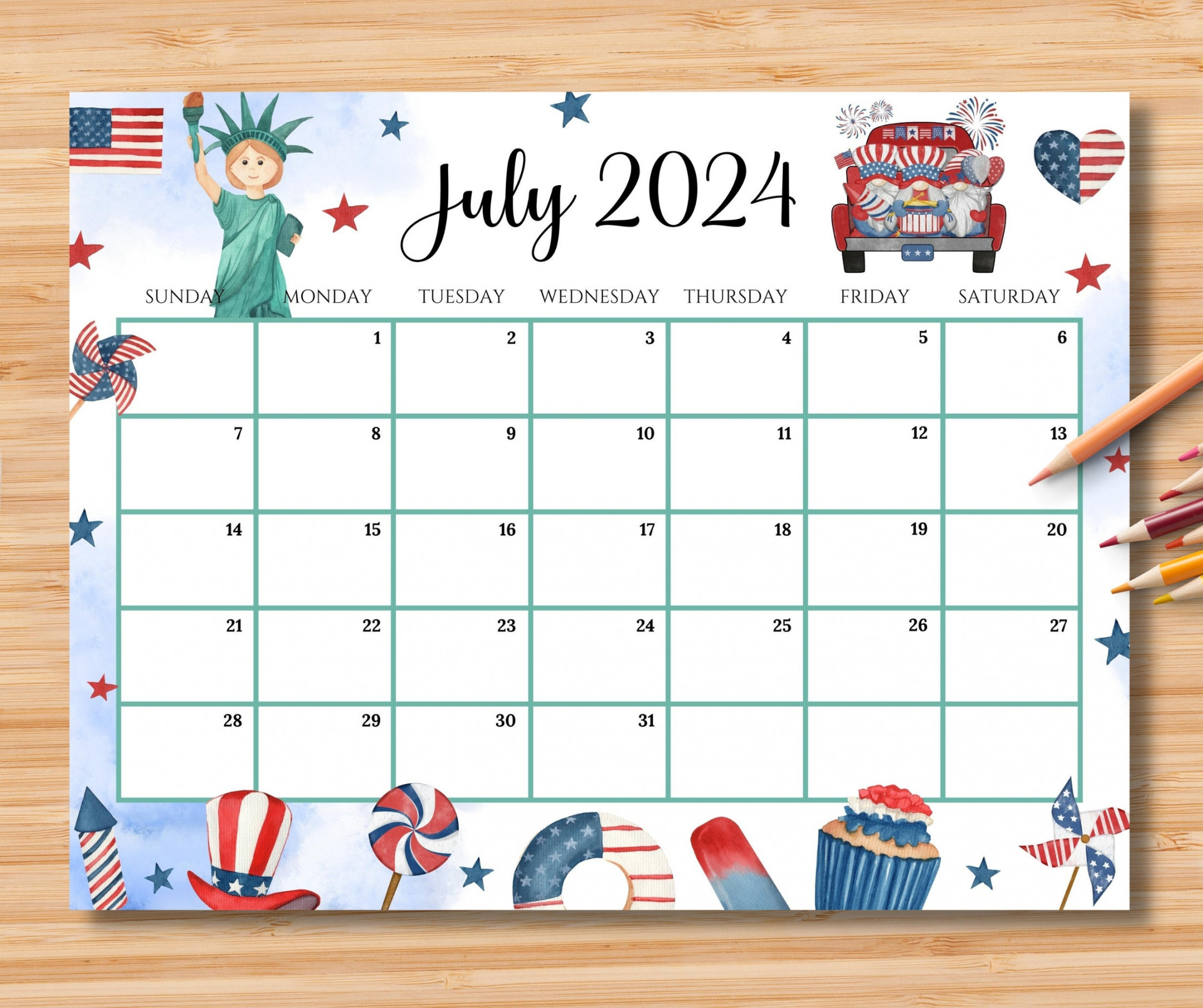 Editable July Calendar, th July Independence Day, Printable
