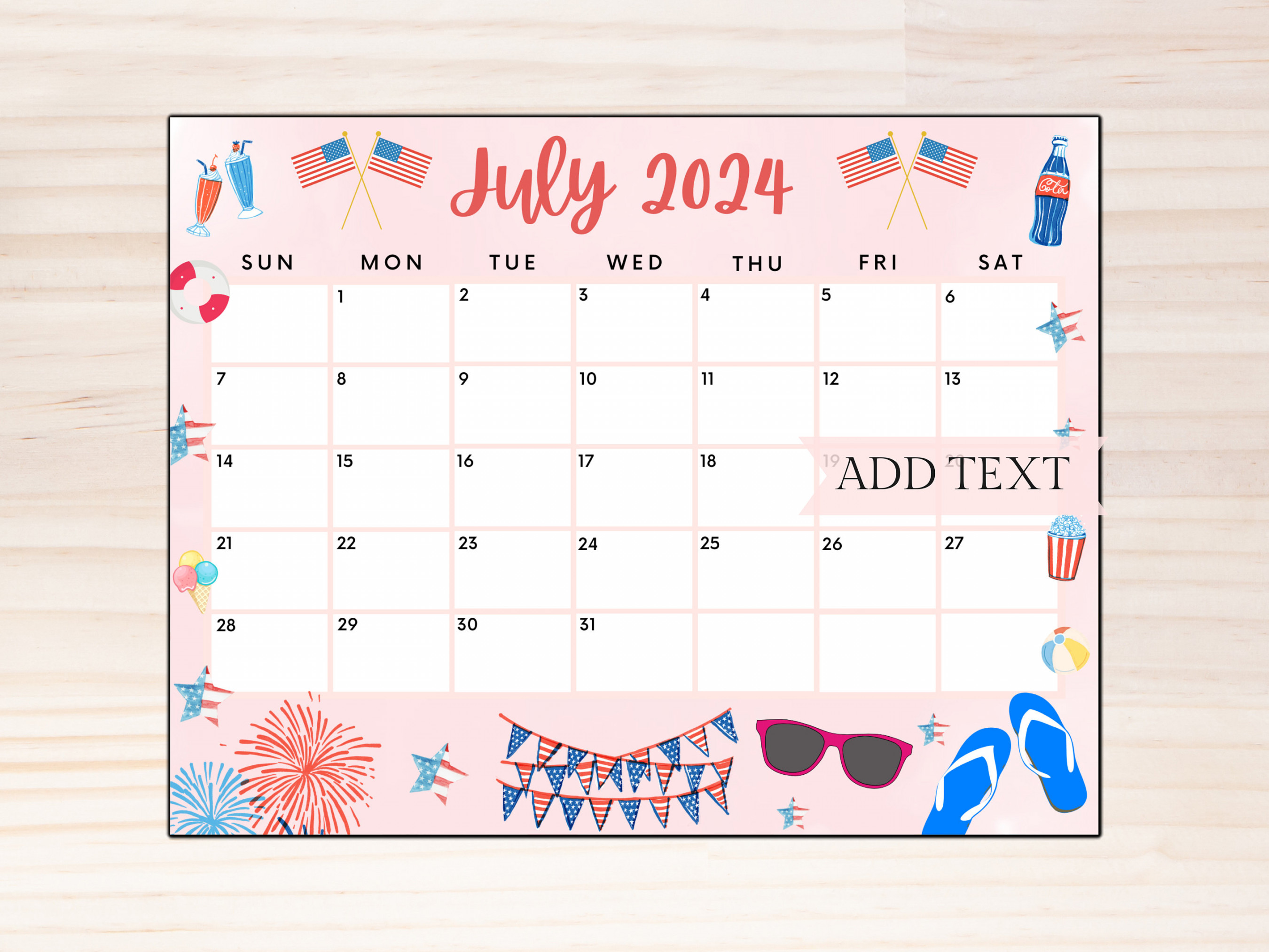 EDITABLE July Wall Calendar, Printable Classroom Calendar