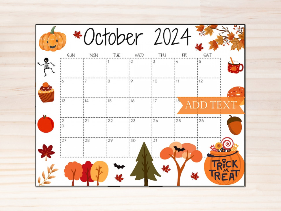 Editable October Calendar, Printable Calendar, School Calendar, Cute Fall Trick or Treat Calendar, Monthly Calendar, Classroom Calendar Etsy
