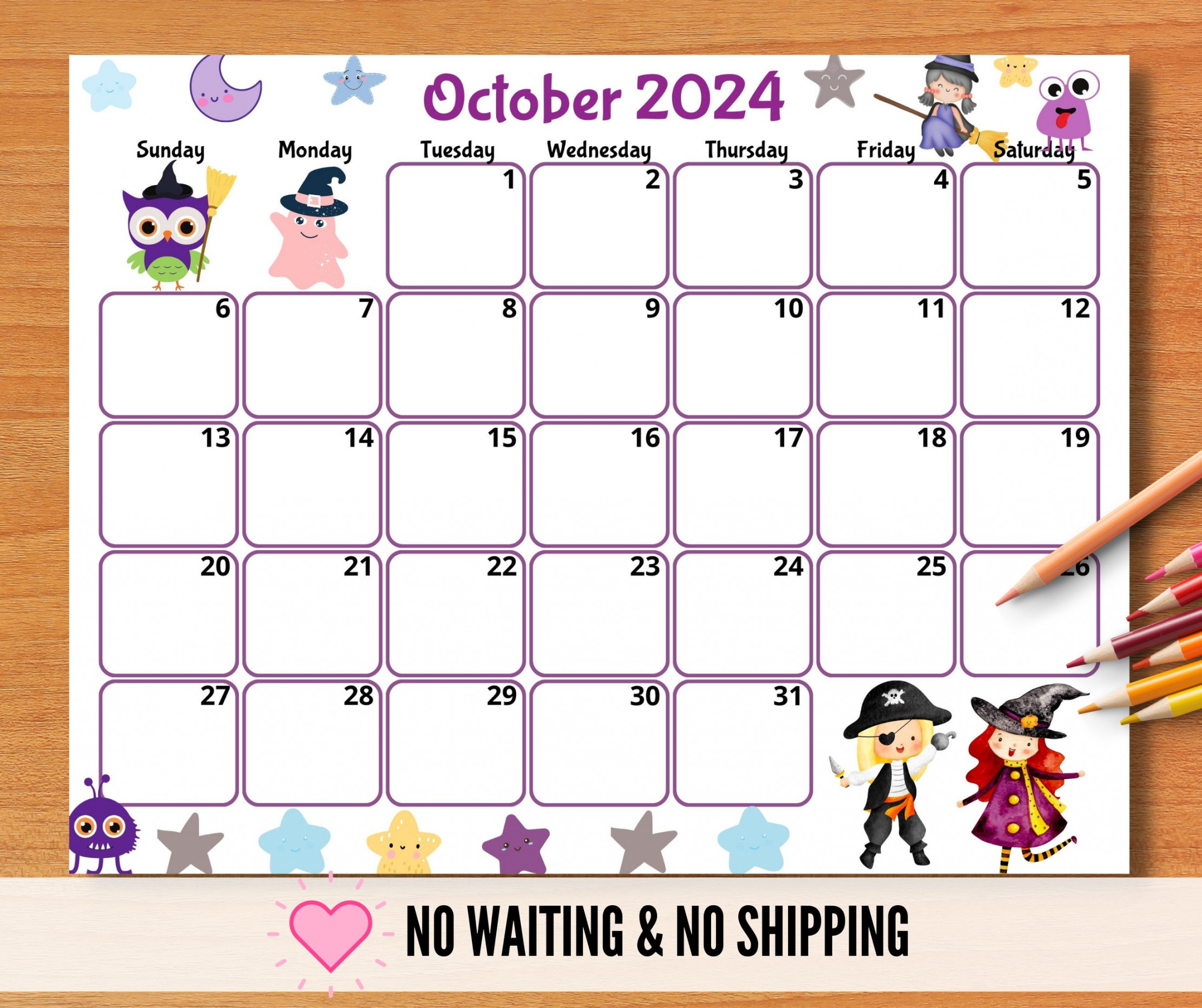 EDITABLE October Calendar, Printable Kids Calendar