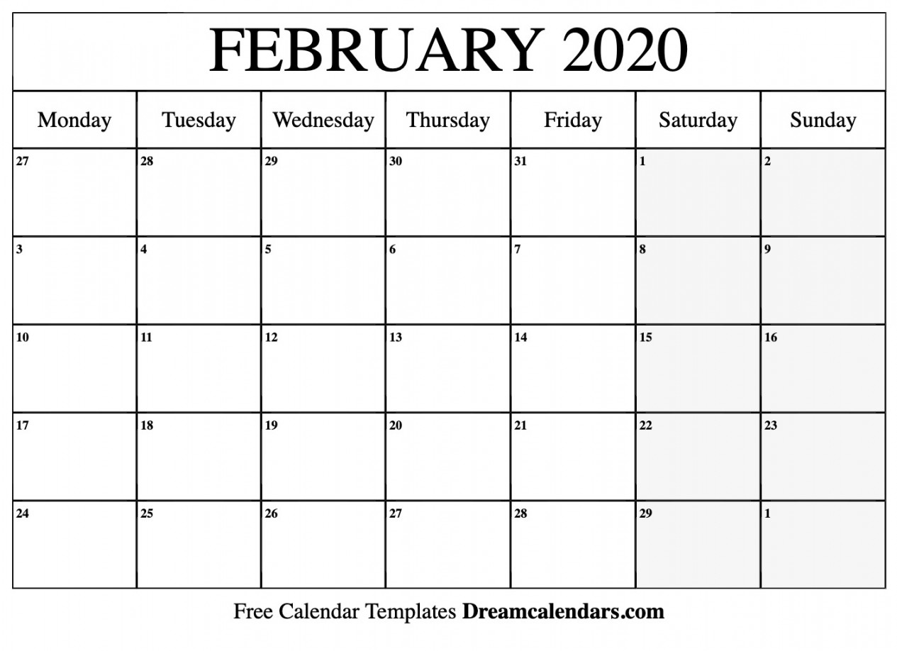 February calendar Free blank printable with holidays