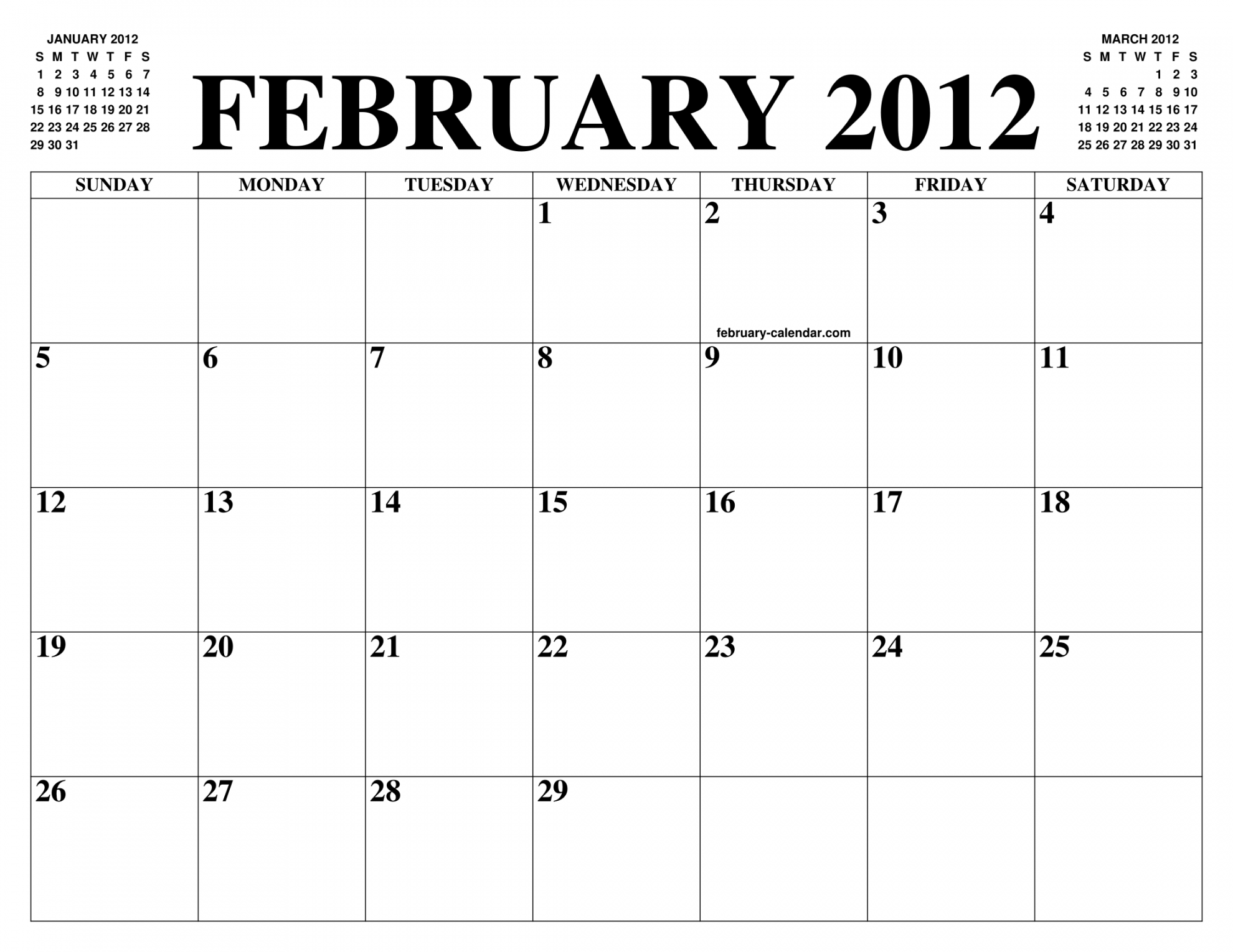 FEBRUARY CALENDAR OF THE MONTH: FREE PRINTABLE FEBRUARY