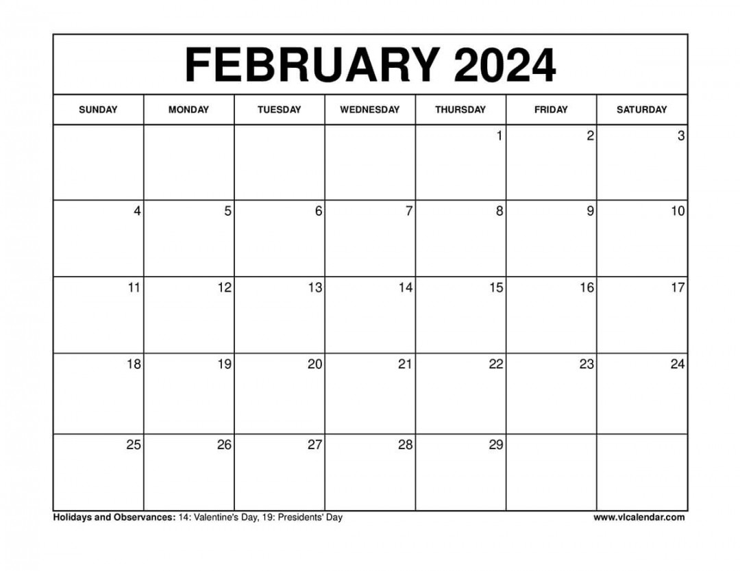 February Calendar Printable Templates with Holidays