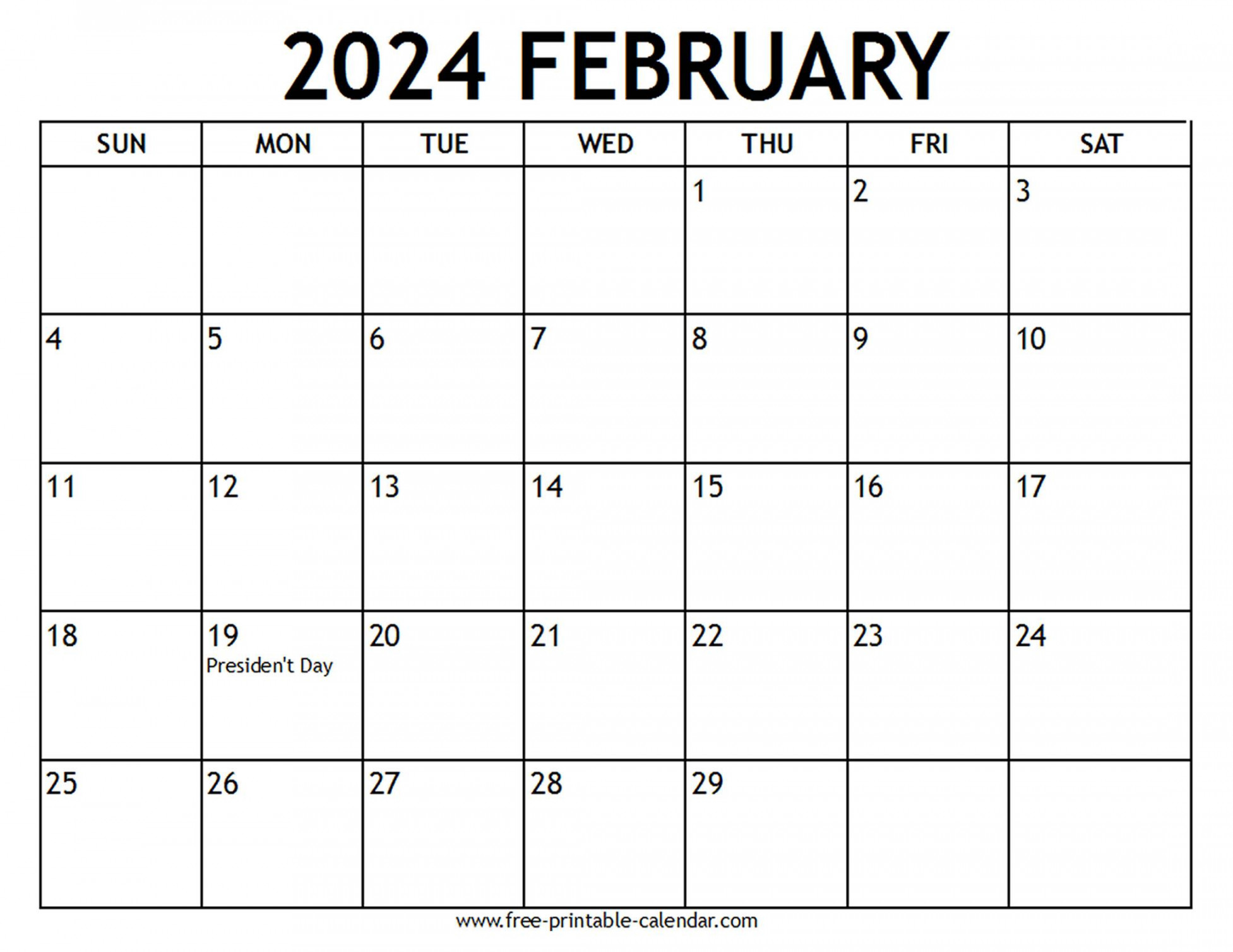 February Calendar US Holidays Free printable calendar