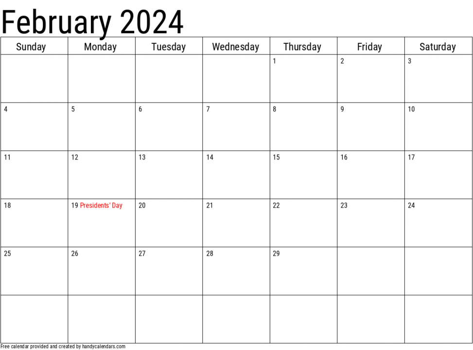 February Calendars Handy Calendars