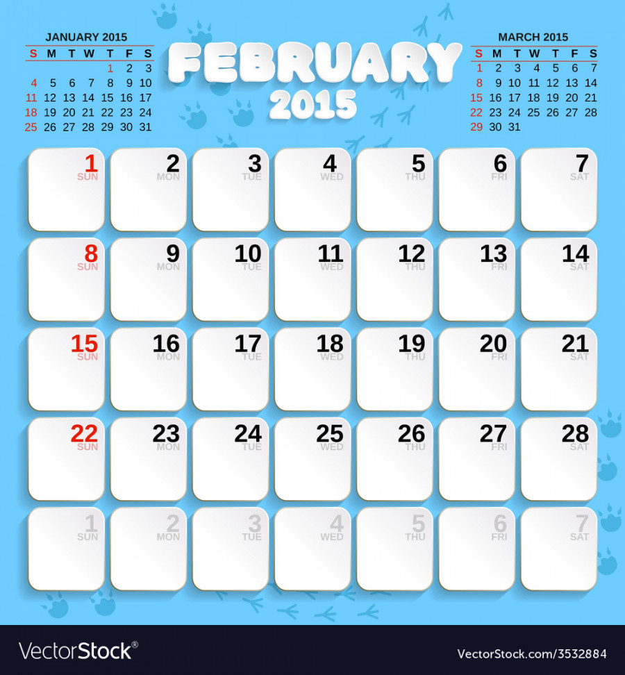 February month calendar Royalty Free Vector Image