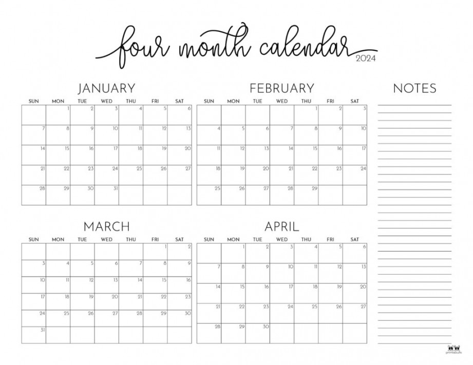 Four Month Calendars FREE Printables Printabulls