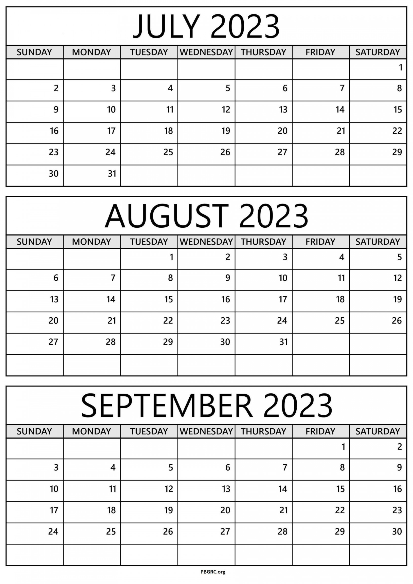 FREE] July August September Calendar Printable Templates