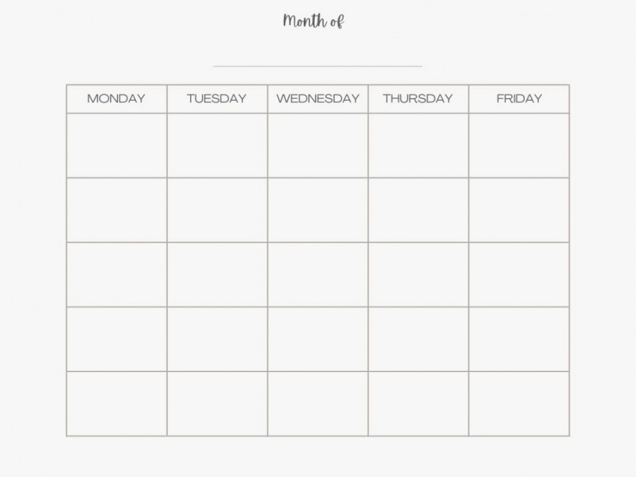 Free Monday through Friday Printable Calendar Weekly and Monthly