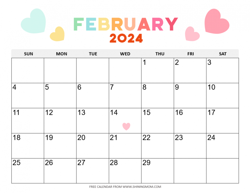 Free Printable February Calendar with Holidays