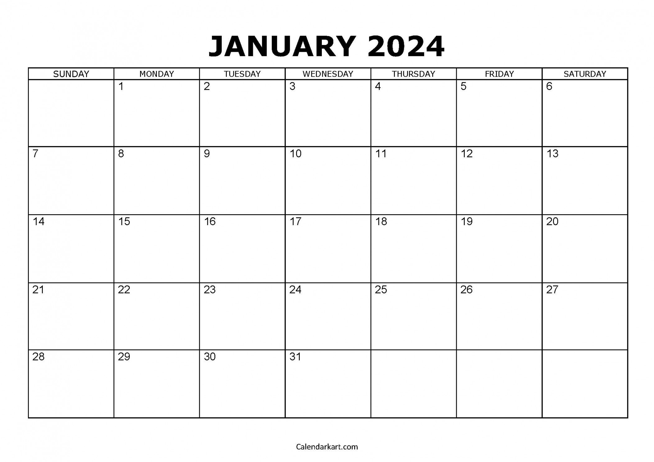 Free Printable January Calendars CalendarKart