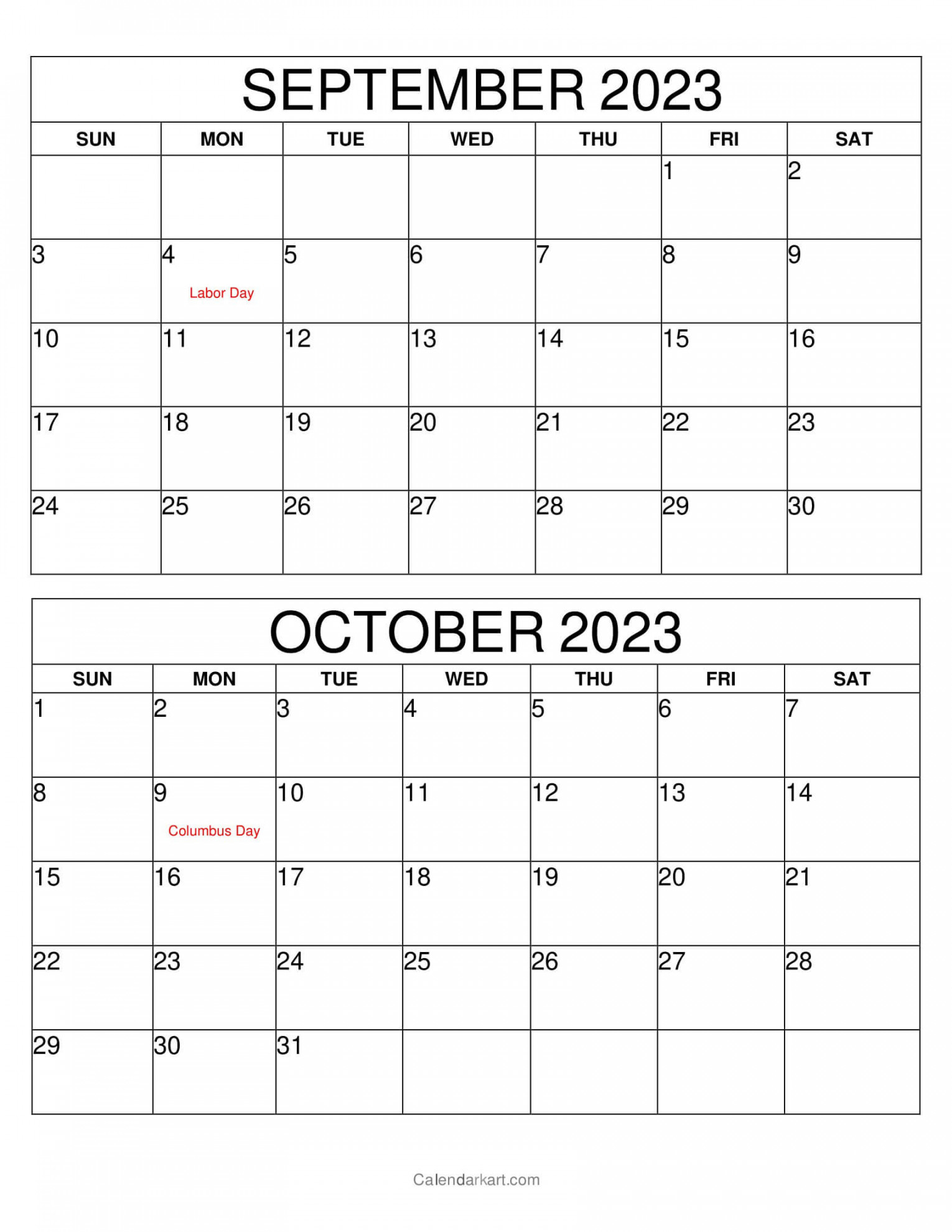 Free Printable September October Calendar CalendarKart