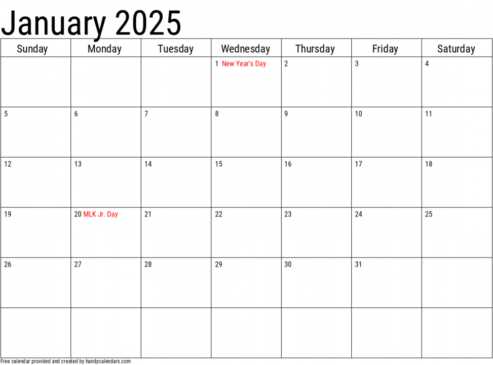 January Calendar With Holidays Handy Calendars